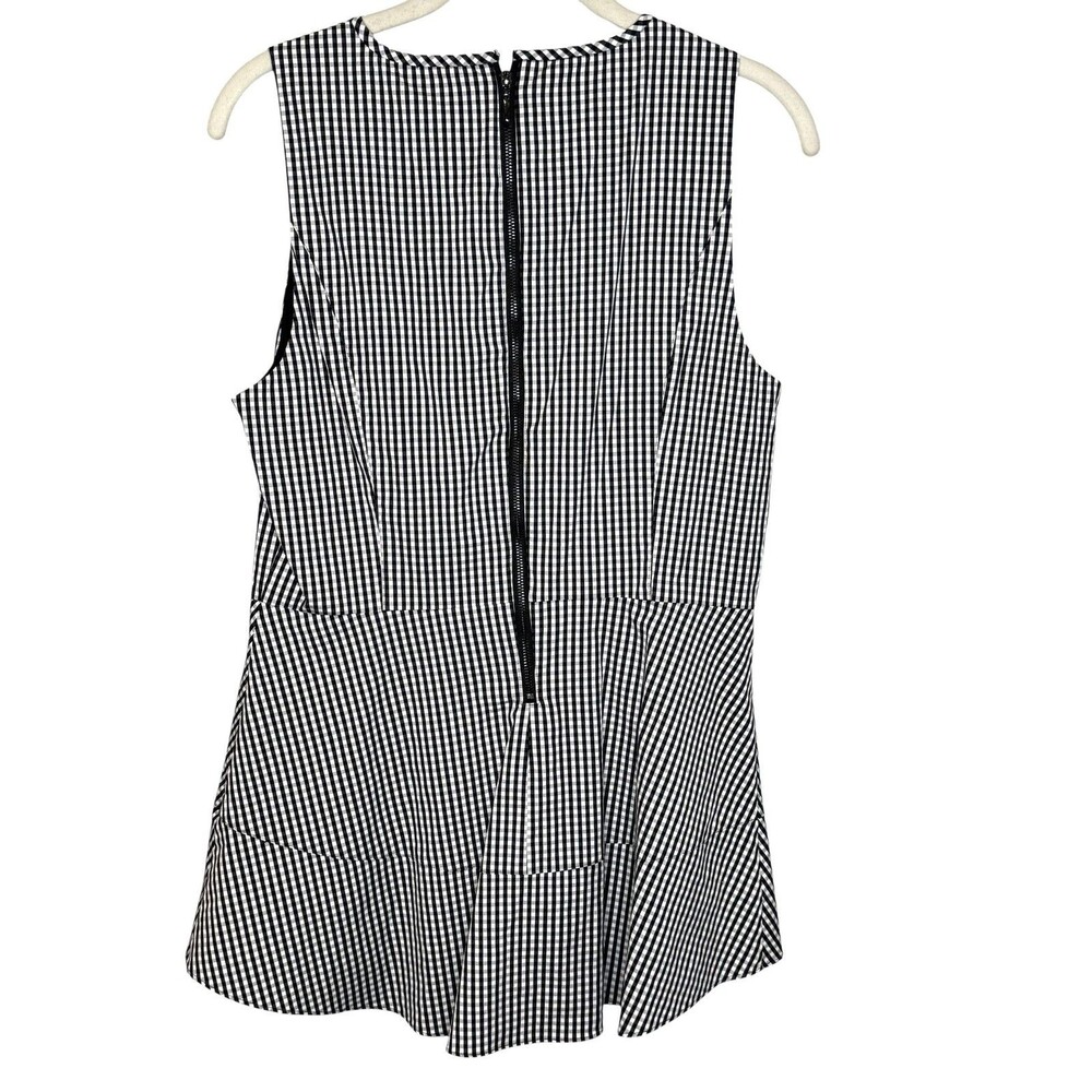 White House Black Market Tunic Top Womens 8 Black Gingham Sleeveless Peplum Zip - Picture 4 of 9